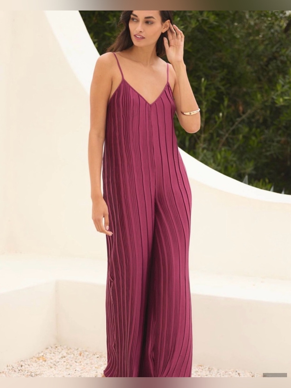 Anthropologie Burgundy Pleated Wide Leg Tie Jumpsuit Anthro M